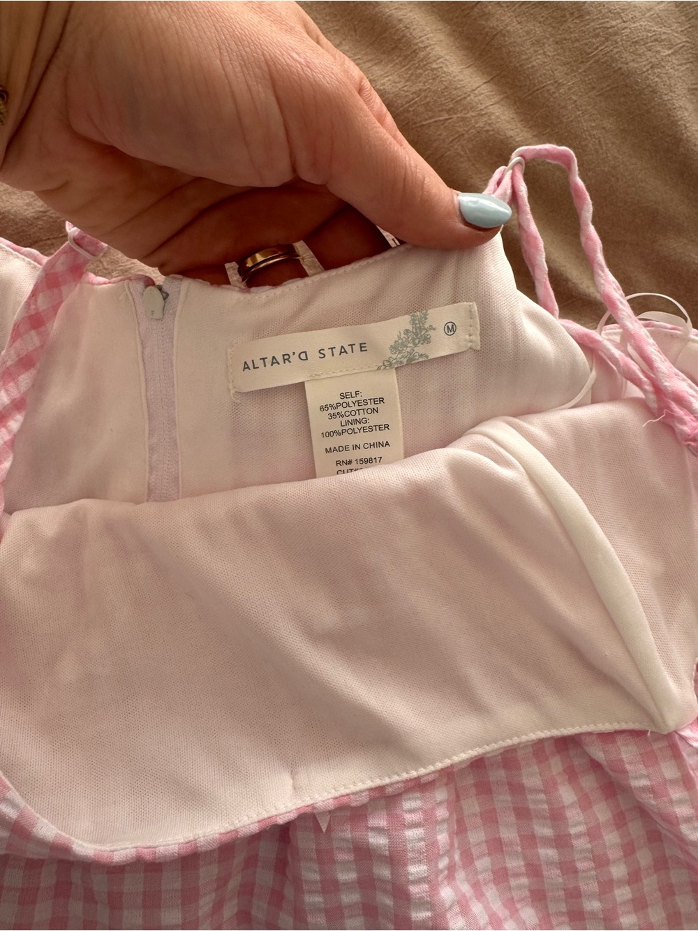 Altar'd State Pink Gingham Tiered Spaghetti-Strap Dress - Picture 5 of 5